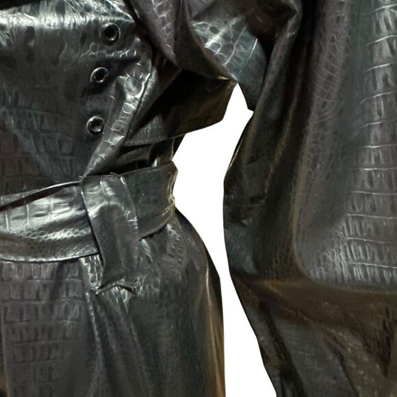 Wippette Ken Sporn Vintage Vinyl Croc Embossed Print Double Breasted Trench Coat - Picture 5 of 13